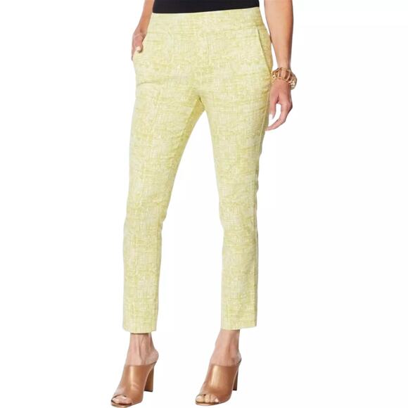 Marla Wynne PETITE Flatter Fit Olive Green Print Stretch Pull On Ankle Pants - Picture 1 of 9